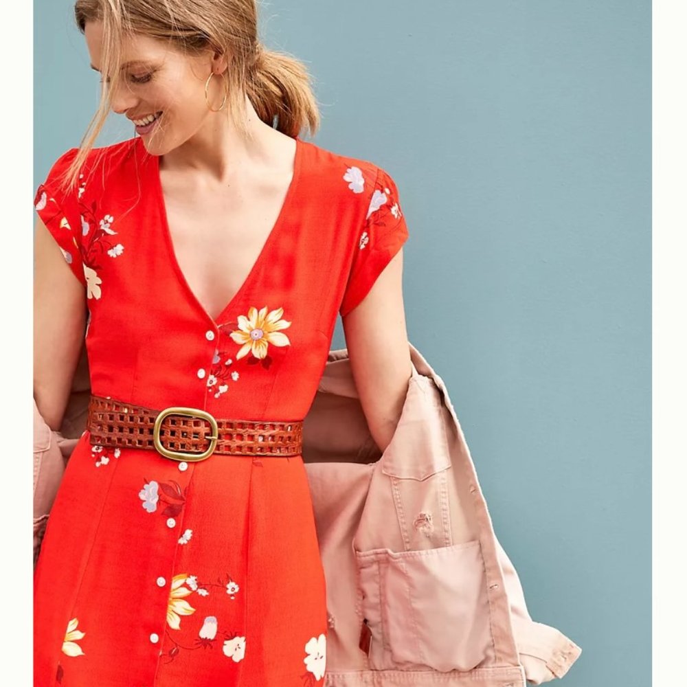 Anthropologie, LANESBORO MAXI DRESS, Red Motif, Size M. Excellent Condition.